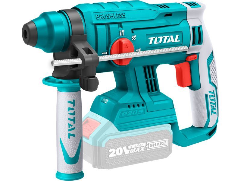 Total batteridrevet borehammer, SDS Plus, børsteløs, 20 V Li-Ion, 2000 mAh, 1,5 J, uden batteri og lader, industriel Total batteridrevet borehammer, SDS Plus, børsteløs, 20 V Li-Ion, 2000 mAh, 1,5 J, uden batteri og lader, industriel