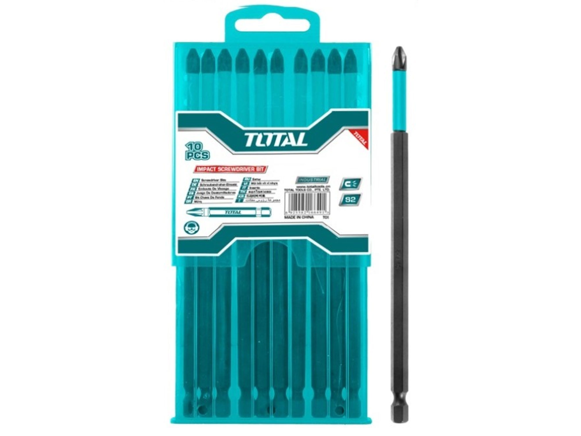 Total Slagskruetrækkerbits, 250 mm, S2, sæt med 10, industri Total Slagskruetrækkerbits, 250 mm, S2, sæt med 10, industri